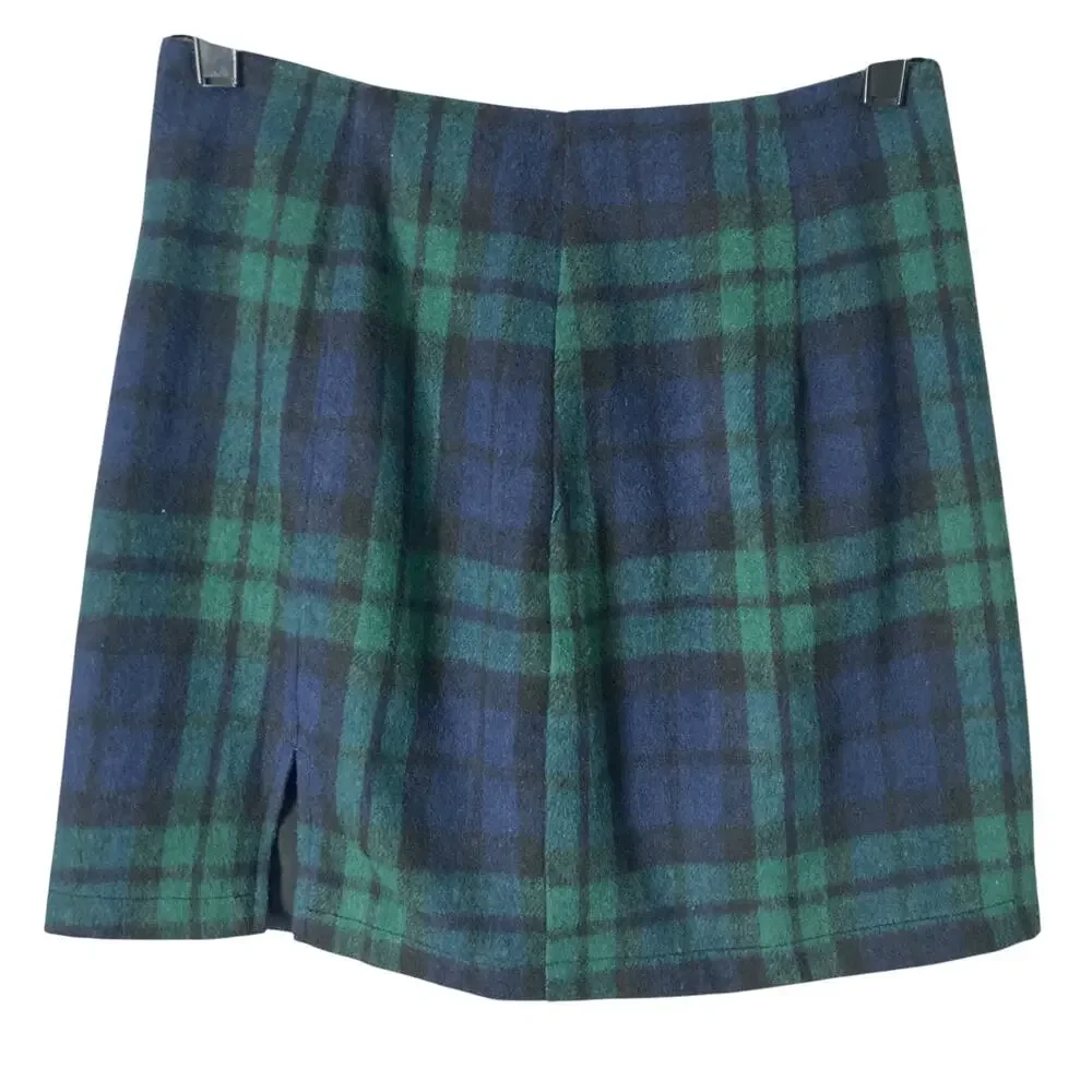 Oi Mini Skirt Womens Small Green Blue Plaid New